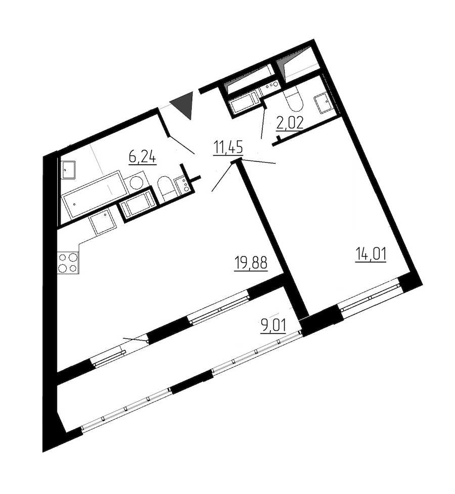 Однокомнатная квартира в : площадь 56.69 м2 , этаж: 11 – купить в Санкт-Петербурге